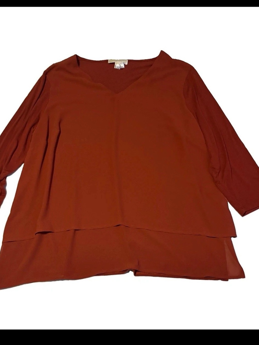 MICHAEL MICHAEL KORS A-Line Layered-Look 3/4 Sleeve V- Neck Top Size 2X